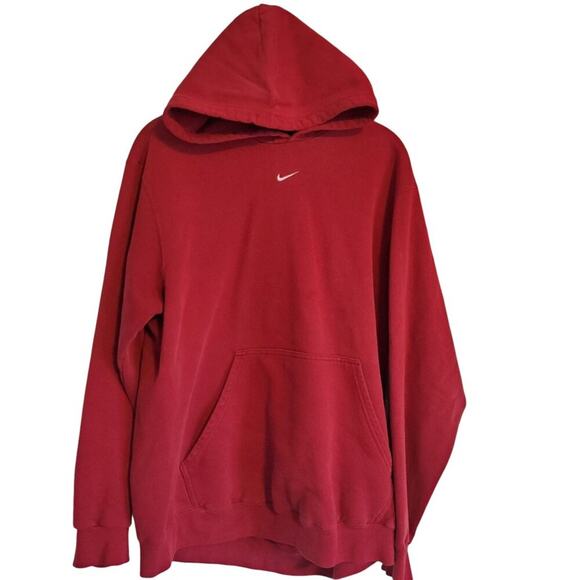 Vintage Y2K Nike Center Check Embroidered Swoosh Logo Red Hoodie Sweatshirt - Picture 1 of 14